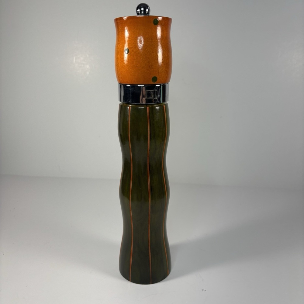 Wooden Salt Pepper Tall Mill Grinder Robert Wilhelm Green Orange